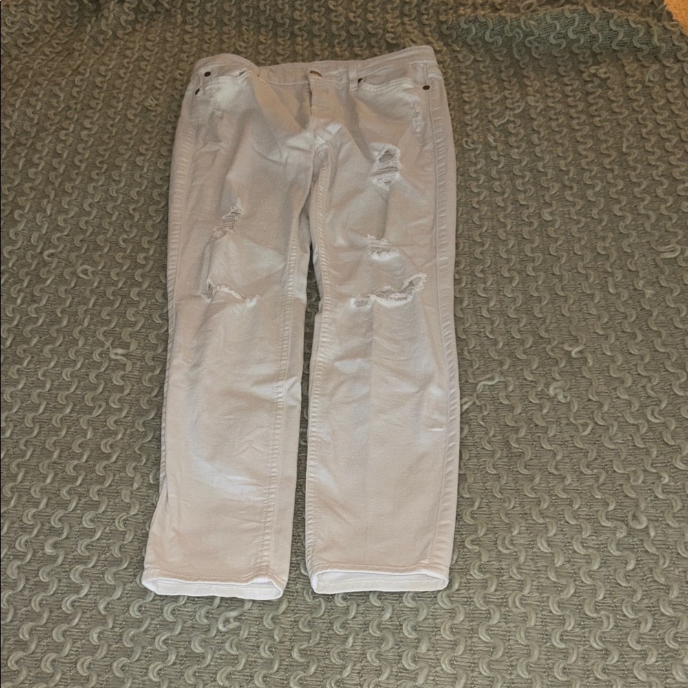 7 For All Mankind White Distressed Straight Leg Jeans